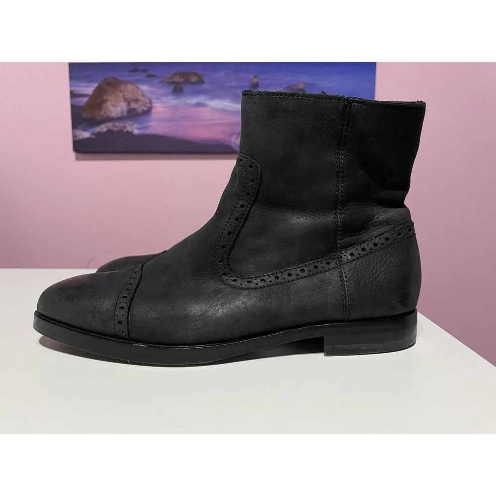 Polo Ralph‎ Lauren Ankle Boots Mens 8.5 D Black Leather Demonte Brogue Preppy